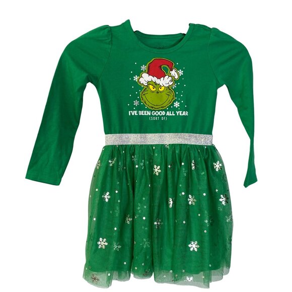 Dr. Seuss The Grinch Girls Long-Sleeve Holiday Dress Size 5 NWT - Picture 1 of 5